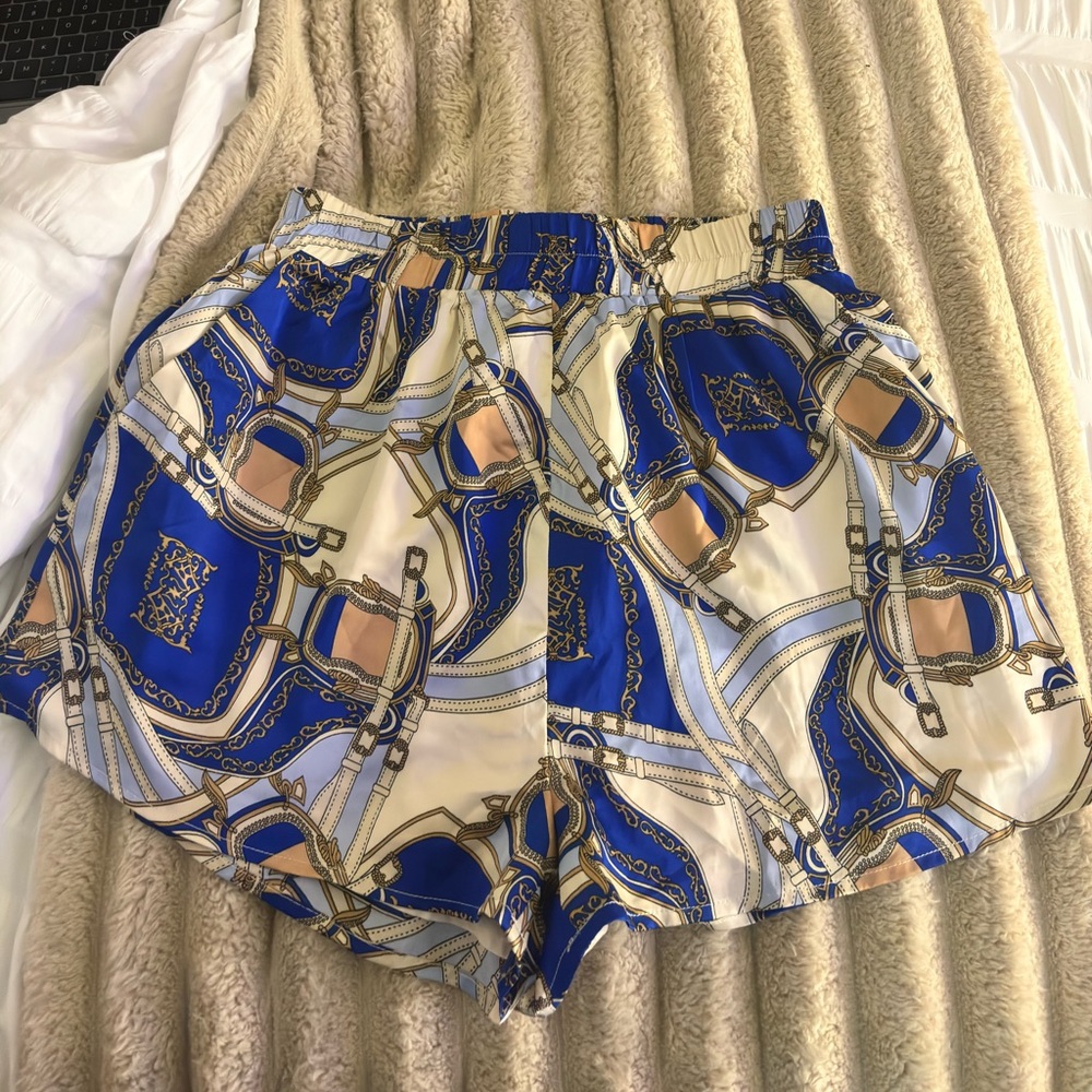 Stylish Blue and Cream Women's Shorts
